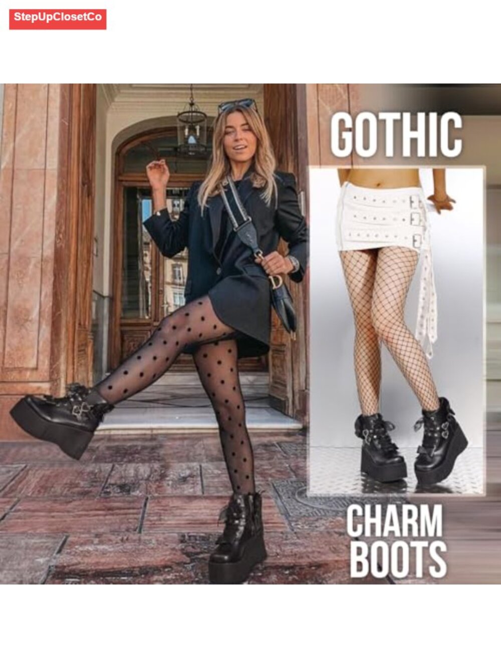 Platform Goth Boots Chunky Wedge Heel Vegan Leather Lace Up Rave Combat Booties - Picture 4 of 6